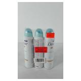 Three cans of dove cotton soft anti-perspirant