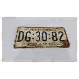 Maryland license plate 1958/59
