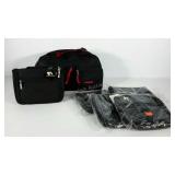 Group of six new travel bags, one tote and 5