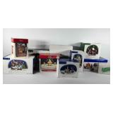 Christmas village buildings, all in boxes,