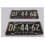 Pair of Maryland license plates, 1957/58