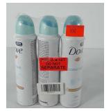 Three cans of dove cotton soft antiperspirant