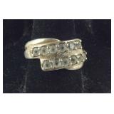 Sterling Silver Ring With 2 Rows Of Clear Stones,