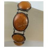 Vintage Sterling Silver Bracelet With Amber