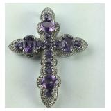 Sterling Silver Cross Pendant  With Light Purple