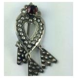 Vintage Heart Shaped Pin/Brooch With Ruby Like