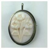 Ivory Like Material Carved Flower Pendant/Pin