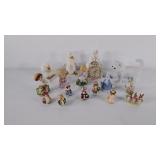 Decorative glass, ducks, bunnies, cat, and a