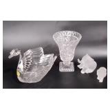 Crystal glass (2), Lenox elephant, and porcelain