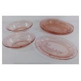 Pink Depression Glass, Rose of Sharon, 4 oval