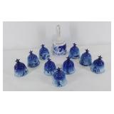 Ten porcelain Christmas Bells, 9 marked Bing &