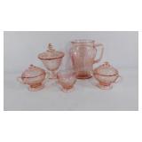 Pink Depression Glass, Rose of Sharon, pitcher,