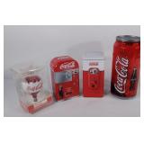 Coca-cola products, tin canisters, ornament, and