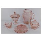 Pink Depression Glass, Rose of Sharon, pitcher,