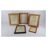 Collection of framed ephemera, letters, dated
