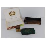 Advertising, wood Kraft box, cigar box, tins