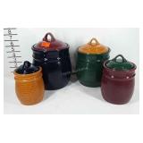 Colored ceramic canisters, speckled design, 6" to