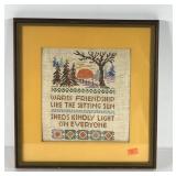 Needlework friendship themed picture, framed and