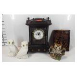 Decor group, mantle clock, carved wax wall