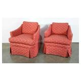 Two accent arm chairs, skirted, wear as shown,