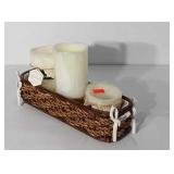 Basket with three LED battery operated candles