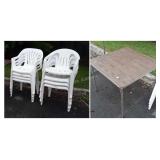 8 Outdoor plastic Chairs with card table