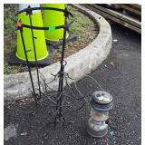 3pc lot, Coleman lantern, 2 iron stands