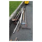 Tools, rake, tree limb Saw, shovel, hoes,