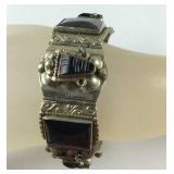 Silvertone bracelet with stones Mexico 7in