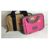 Two handgun cases, tan one has a spot on back