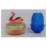 Two glass decorative pieces, one Fenton, trinket