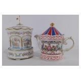 Carousel music box and teapot, music box 8" high