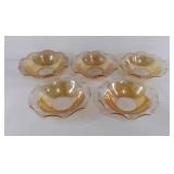 Five Marigold Carnival Glass bowls, 9.5" in