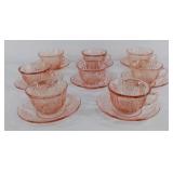 Pink Depression Glass, Rose of Sharon, eight cups