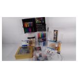 Art supplies, glue sticks, hot glue guns, brush