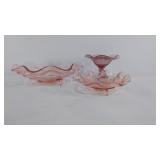Pink Depression Glass, three candy dishes
