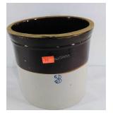 Brown over white crock, 10" high, 11" in diameter