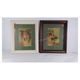 Two large dog pictures, framed 24"x20.5"