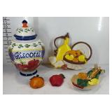 Kitchenware decor, 12.5" cookie jar, fruit wall