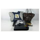 Mix lot bags, tripod, bag of electrical cords,