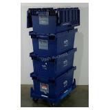 Four interlocking storage bins on a wheeled cart,