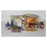 Self care group, includes basket with candles,