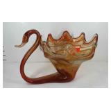 Swan pulled glass bowl, 11.5" × 8.5"