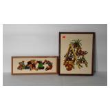 Two needlepoints, bears and plants, framed, both