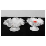 Two Fenton milkglass silvercrest pedestal bowls