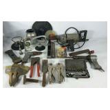 Tools rivet gun, vice grips, power drill, file,