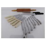 Kitchen utensils, rolling pin, culinary knives, 6