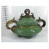 Large decorative ceramic footed bowl with lid,