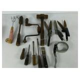 Tools, hammer, screwdrivers, oil filter wrench,
