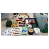 Storage tote with snacks, towels, napkins, and